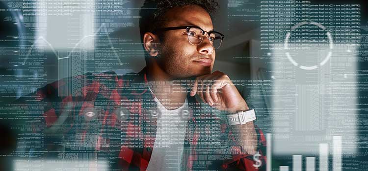 database analyst interprets data at terminal